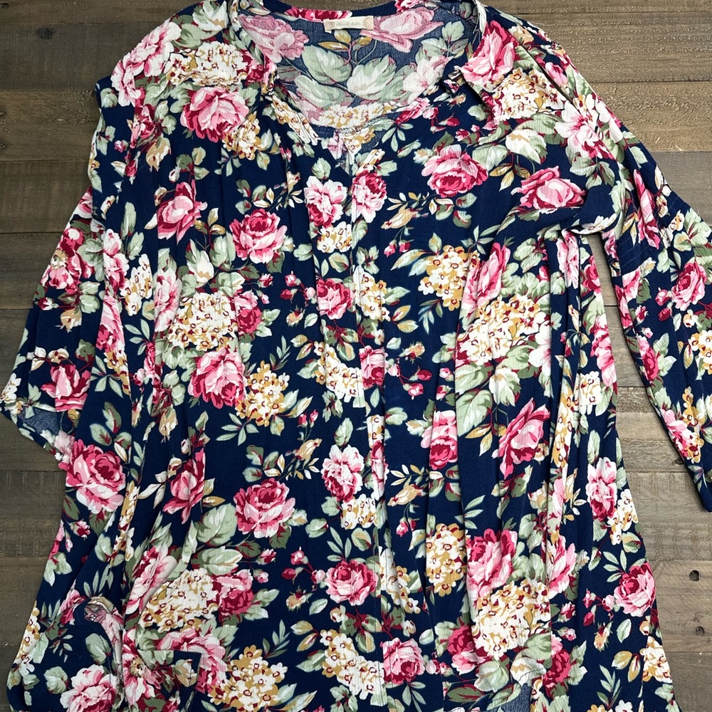 Altar'd State Navy Floral Blouse